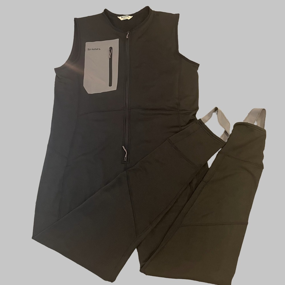 Simms Fleece Midlayer Bib Overalls Mens L Black Fishing Wader Underlayer
